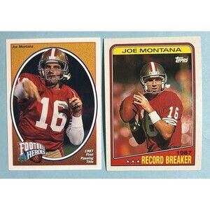 (2)  JOE MONTANA 49ers ‘87 Passing Leader NFL 1988 + 1991 Football Cards #4